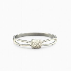 Silver-Toned Korean Geometric Open Bangle 2.4 Inch