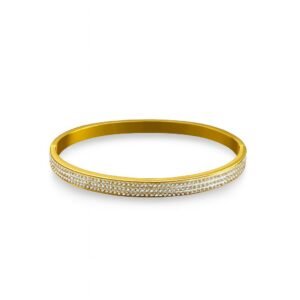 Gold Plated Pave Bangle Korean Design with Double Row Crystal Bangle, Lightweight Bangle 2.5 Inch
