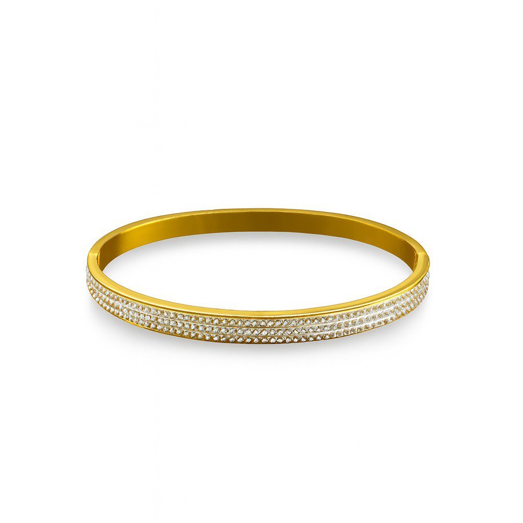 Gold Plated Pave Bangle Korean Design with Double Row Crystal Bangle, Lightweight Bangle 2.5 Inch