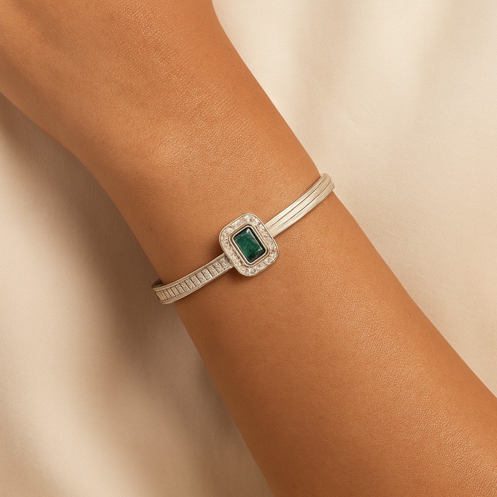 silver kada with green stone silver kada with green stone