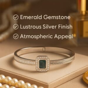 silver kada with green stone