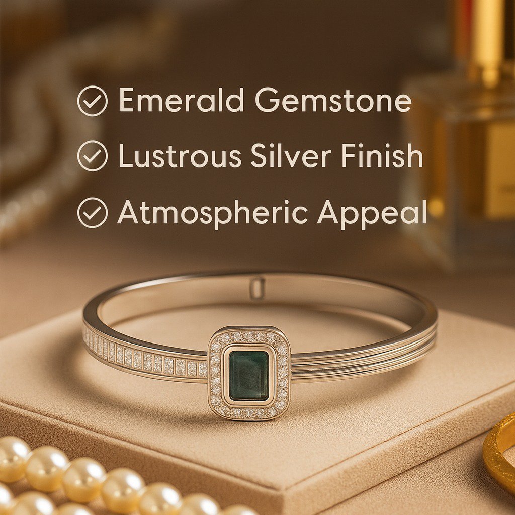 silver kada with green stone silver kada with green stone