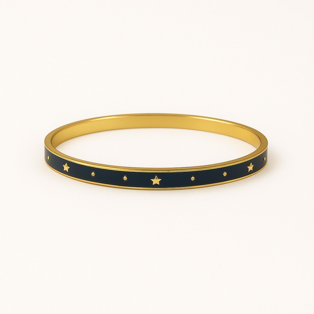 Celestial Black Enamel Bangle - Gold Plated, Korean Design