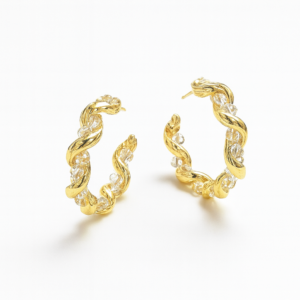 Gold Plated Twisted Hoop Earrings 2.8 cm Crystal Accent