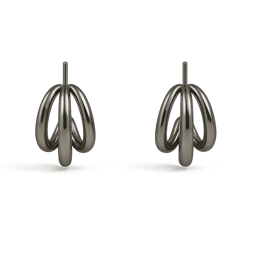 Black Plated Sculptural Loop Stud Earrings 1.5 cm