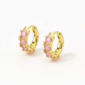 Gold Plated Pink CZ Huggie Hoop Earrings 1.8 cm