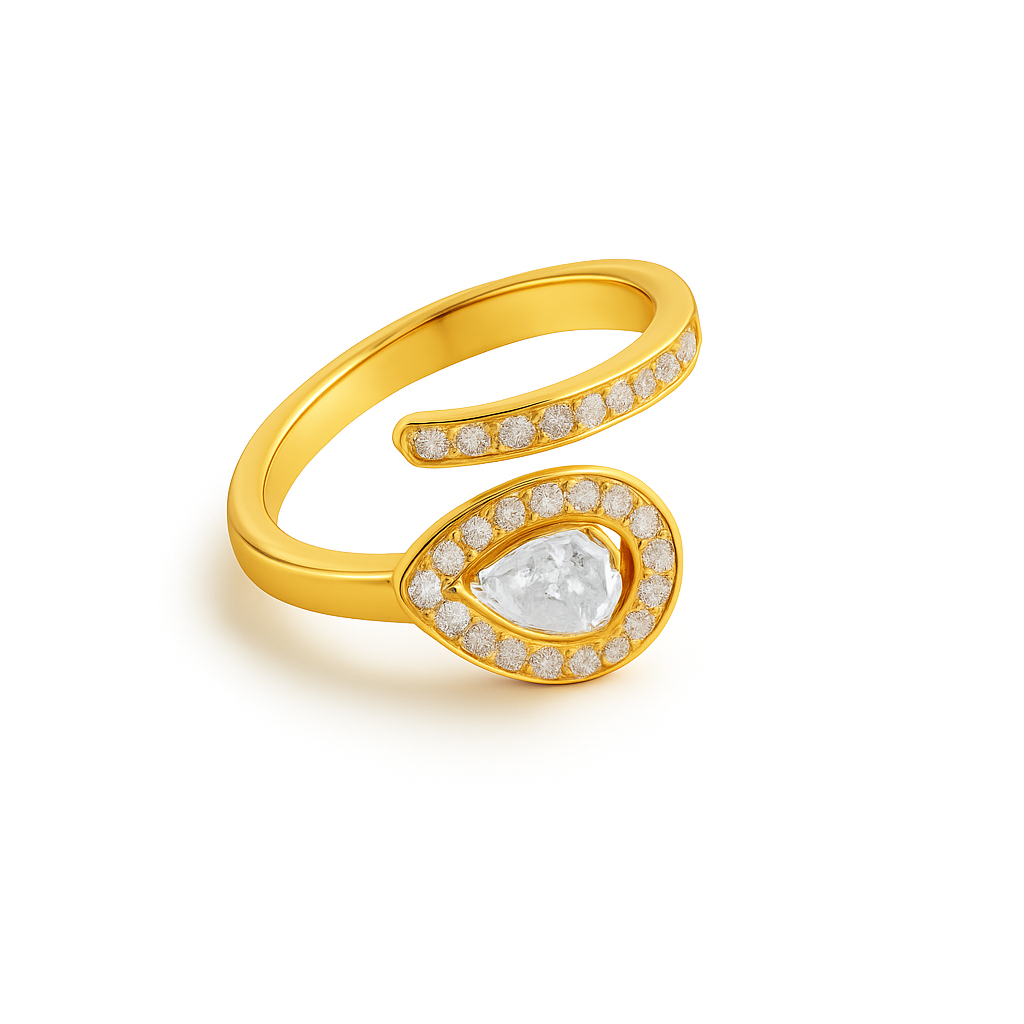 Gold Plated Teardrop CZ Adjustable Open Ring