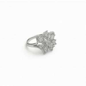Women's Silver Plated Ring with a large marquise and pave CZ flower cluster motif.