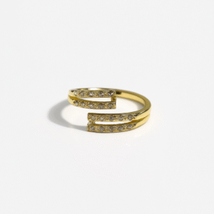 Women's Gold Plated Ring with two parallel rows of pave-set CZ stones in an open style.