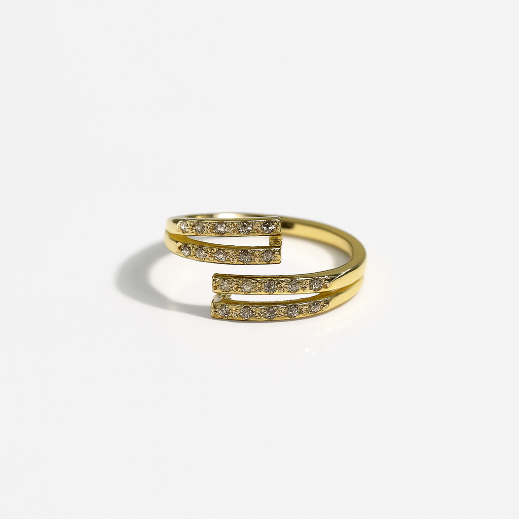 Women's Gold Plated Ring with two parallel rows of pave-set CZ stones in an open style.