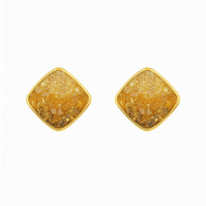 Gold Plated Square Yellow Druzy Stud Earrings 1.9 cm