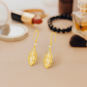 golden leaf drop earrings