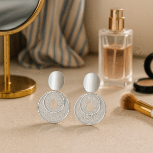 silver round drop earrings