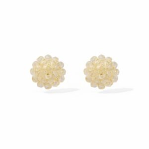 Clustered Clear Crystal Stud Earrings in a round, dome shape, made from many small, faceted beads.