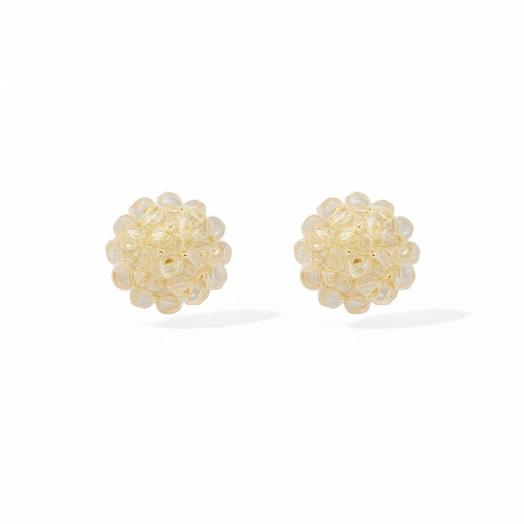 Clustered Clear Crystal Stud Earrings in a round, dome shape, made from many small, faceted beads.