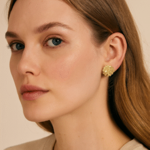 golden floral stud earrings