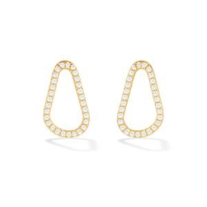 Gold Plated Irregular Hoop Stud Earrings with micro-pave set cubic zirconia stones around the entire frame.
