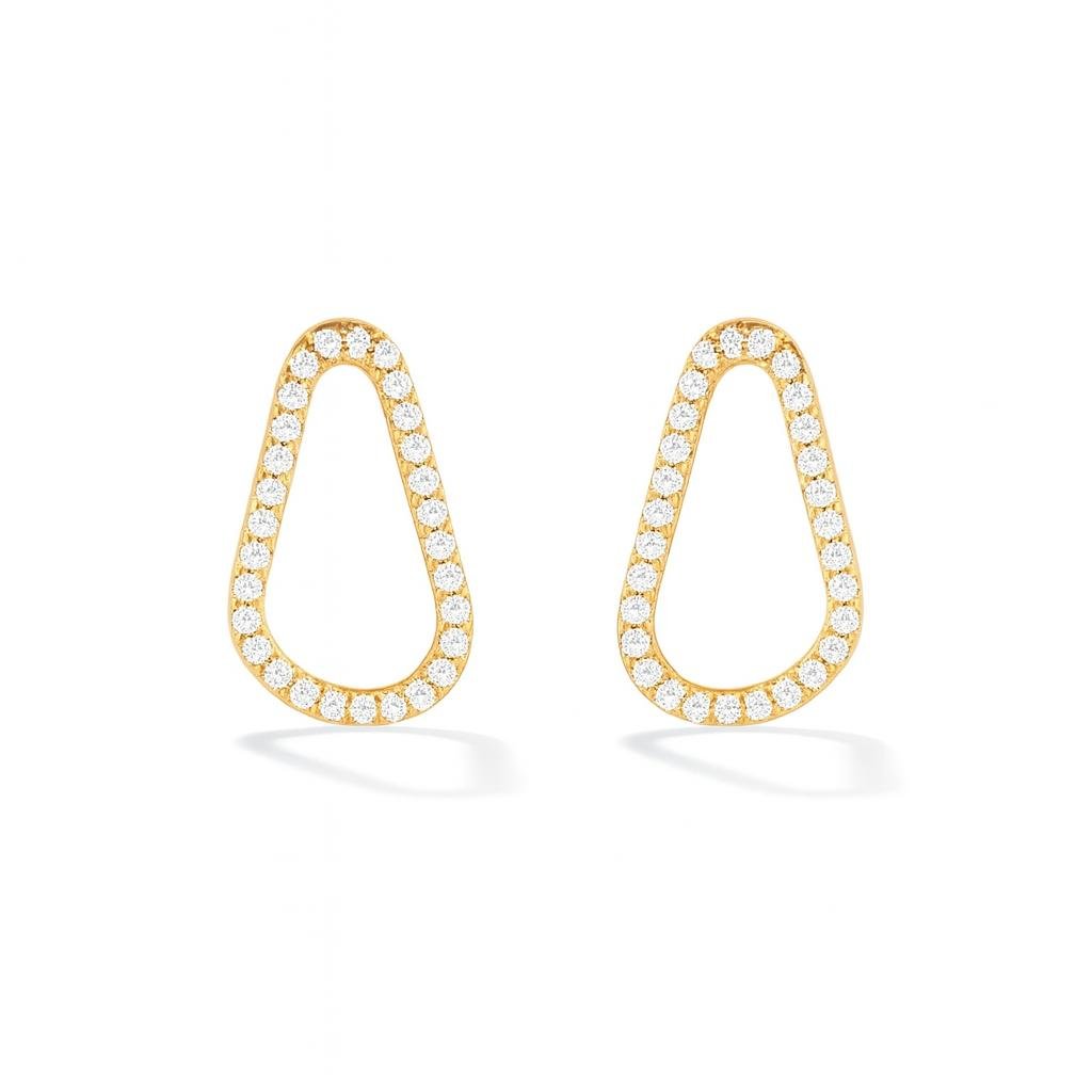 Gold Plated Irregular Hoop Stud Earrings with micro-pave set cubic zirconia stones around the entire frame.