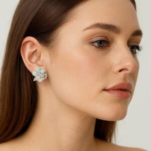 silver flower earrings for women