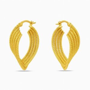 Gold Plated Layered Textured Hoop Earrings 3.3 cm