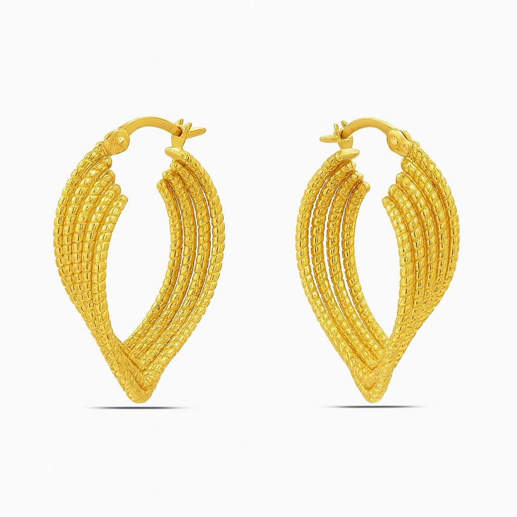 Gold Plated Layered Textured Hoop Earrings 3.3 cm