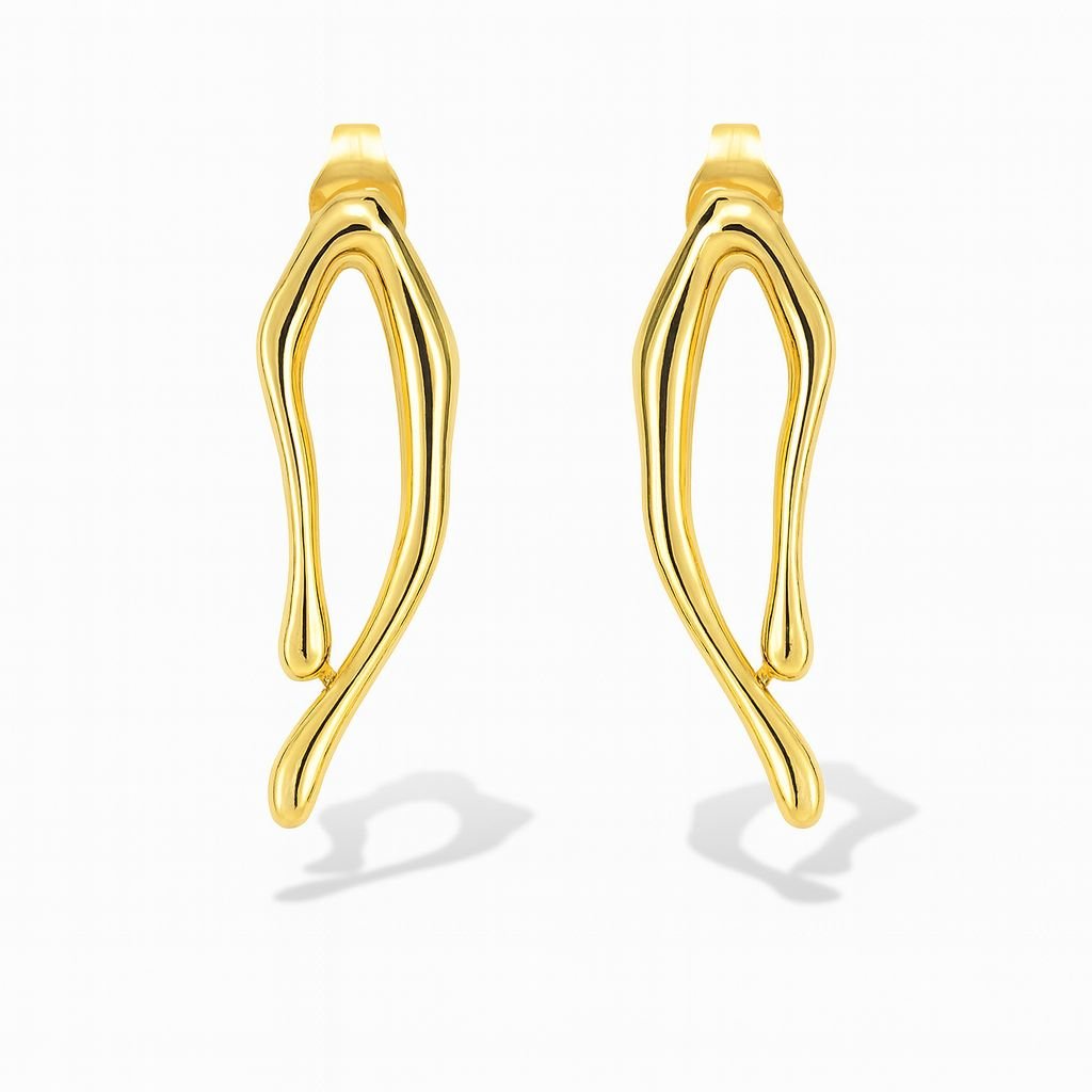 Gold Plated Abstract Flowing Stud Earrings
