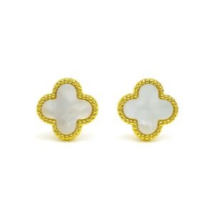 Gold Plated Clover Stud Earrings 1 cm Mother of Pearl Beaded Edge