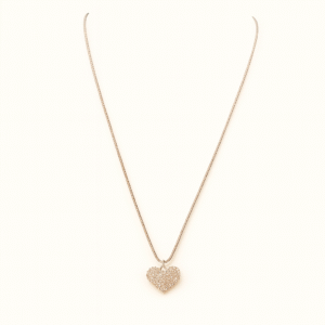 Gold Plated Pave Heart Necklace 27 cm Chain CZ Puffy Pendant