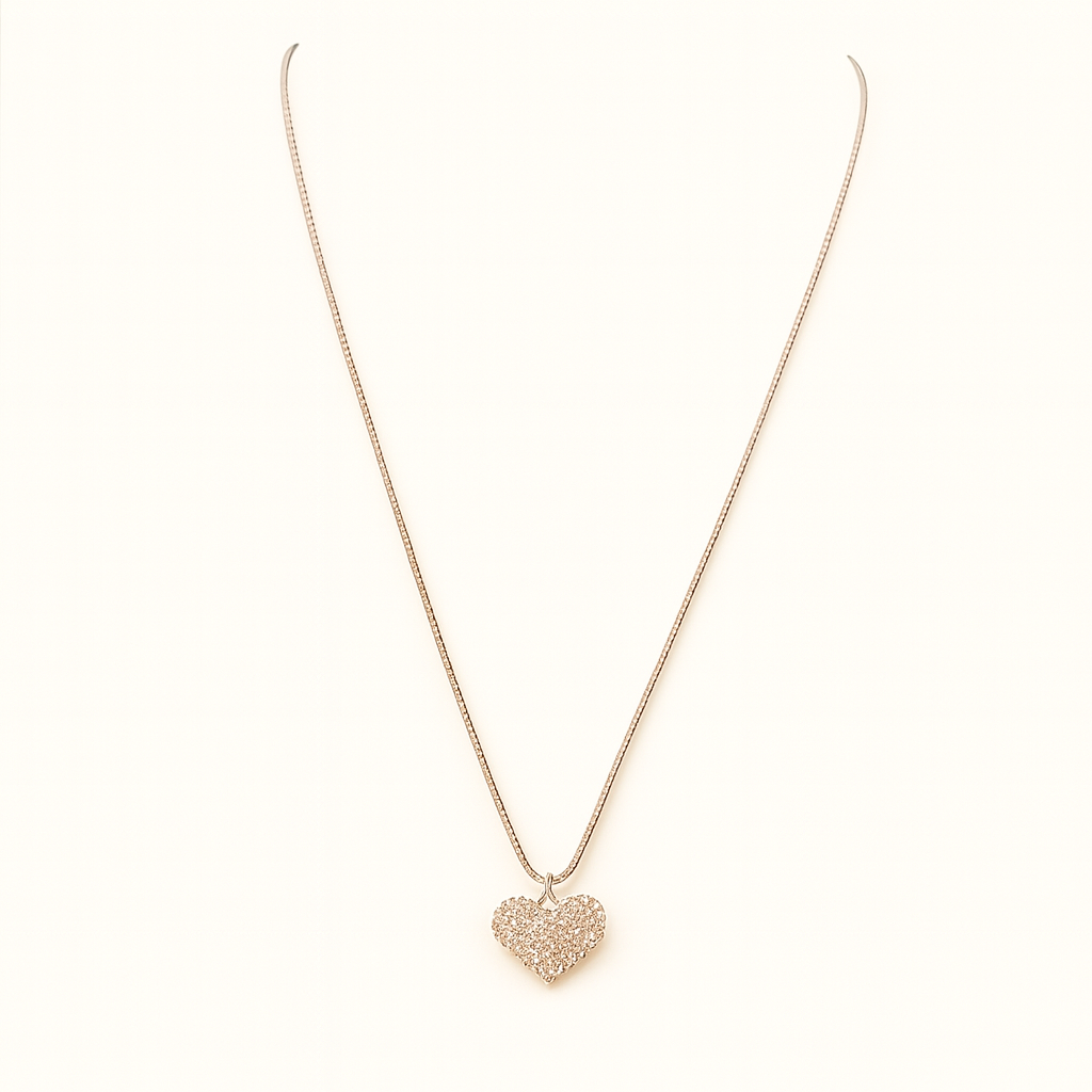 Gold Plated Pave Heart Necklace 27 cm Chain CZ Puffy Pendant