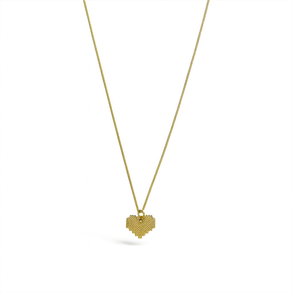 Gold Plated Pixel Heart Pendant Necklace 27 cm Chain