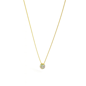 Gold Plated Multicoloured CZ Necklace featuring a small, round pendant paved with tiny, brightly colored CZ stones.