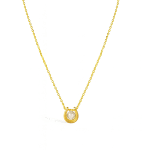 Gold Plated Fine Chain Necklace with a horseshoe-shaped pendant cradling a single white round pearl.