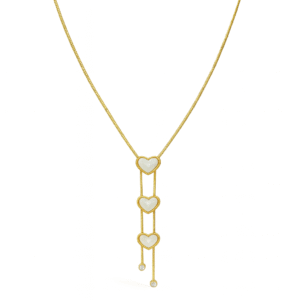 Gold Plated Triple Heart Lariat Necklace Mother of Pearl Inlay
