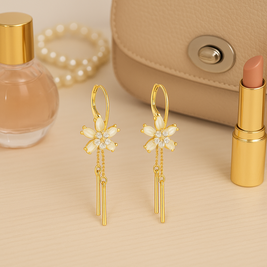 golden floral drop earrings golden floral drop earrings