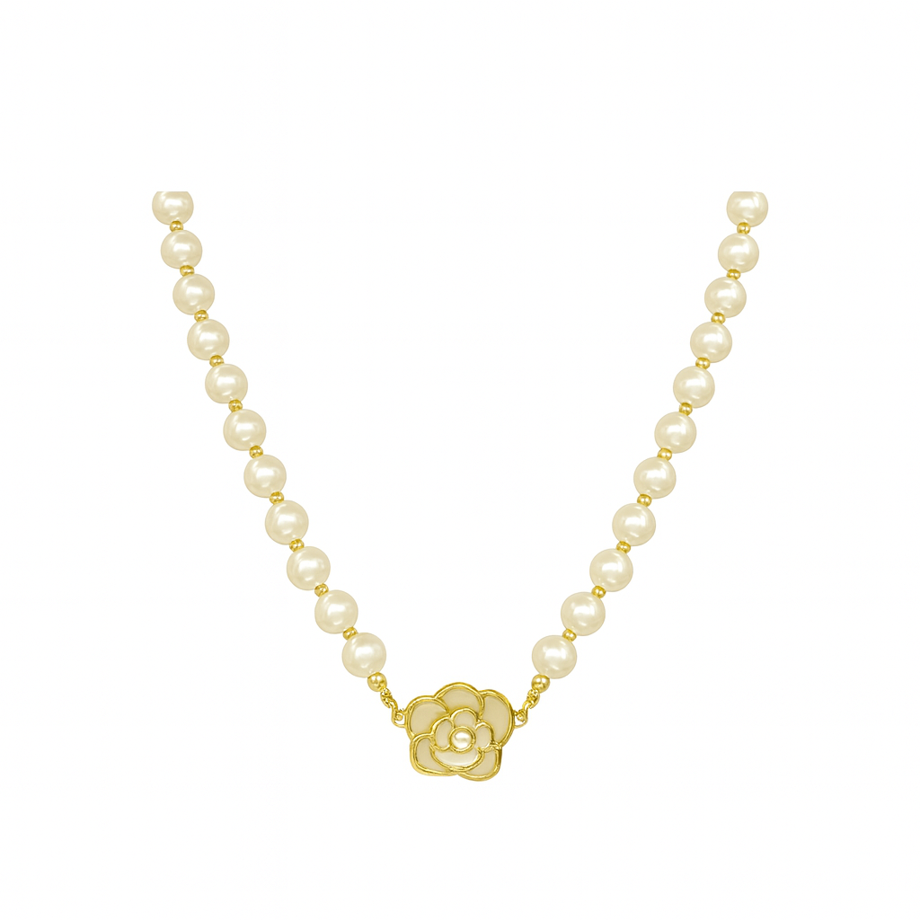 Gold Plated Pearl Flower Pendant Necklace 25 cm