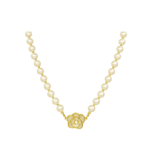 Gold Plated Pearl Flower Pendant Necklace 25 cm