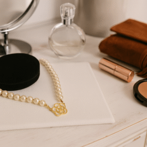 Pearl Necklace Gold Floral Design