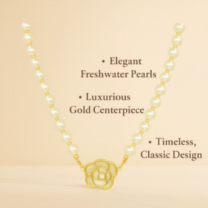 Pearl Necklace Gold Floral Design