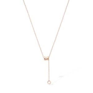 Rose Gold Plated Lariat Necklace CZ Cylinder Drop 19 cm