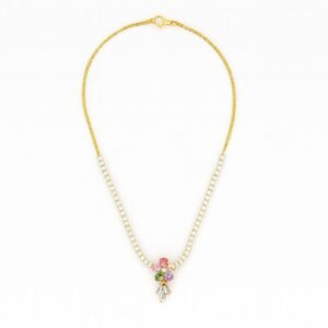 Adjustable Gold Plated Tennis Necklace Multicolored Flower Pendant