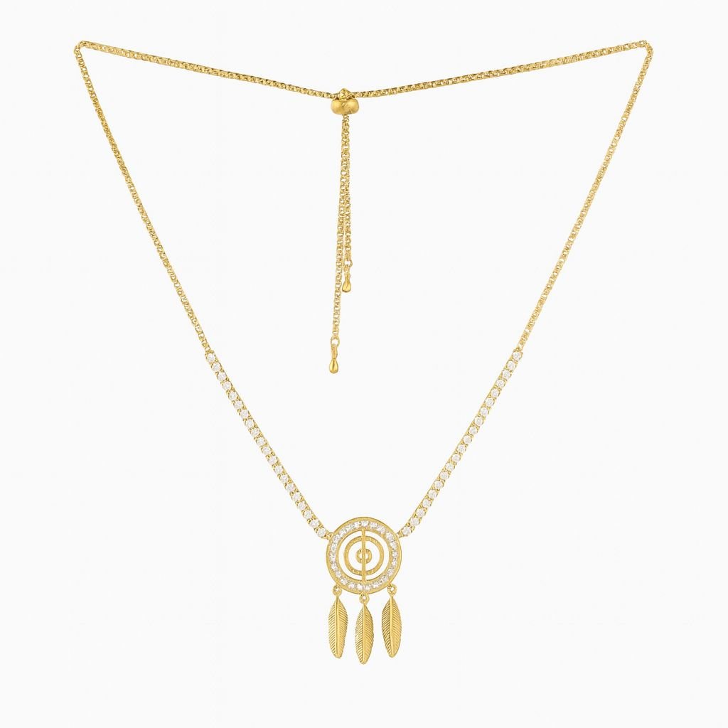 Adjustable Gold Plated Dreamcatcher Necklace Feather Charms