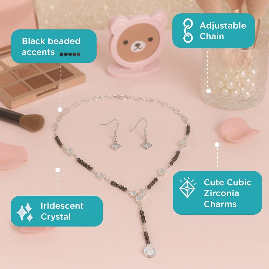 Silver Black Bead Mangalsutra with Earrings Silver Black Bead Mangalsutra with Earrings