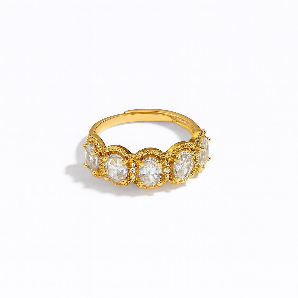 Gold Plated Oval CZ Eternity Ring 2 cm