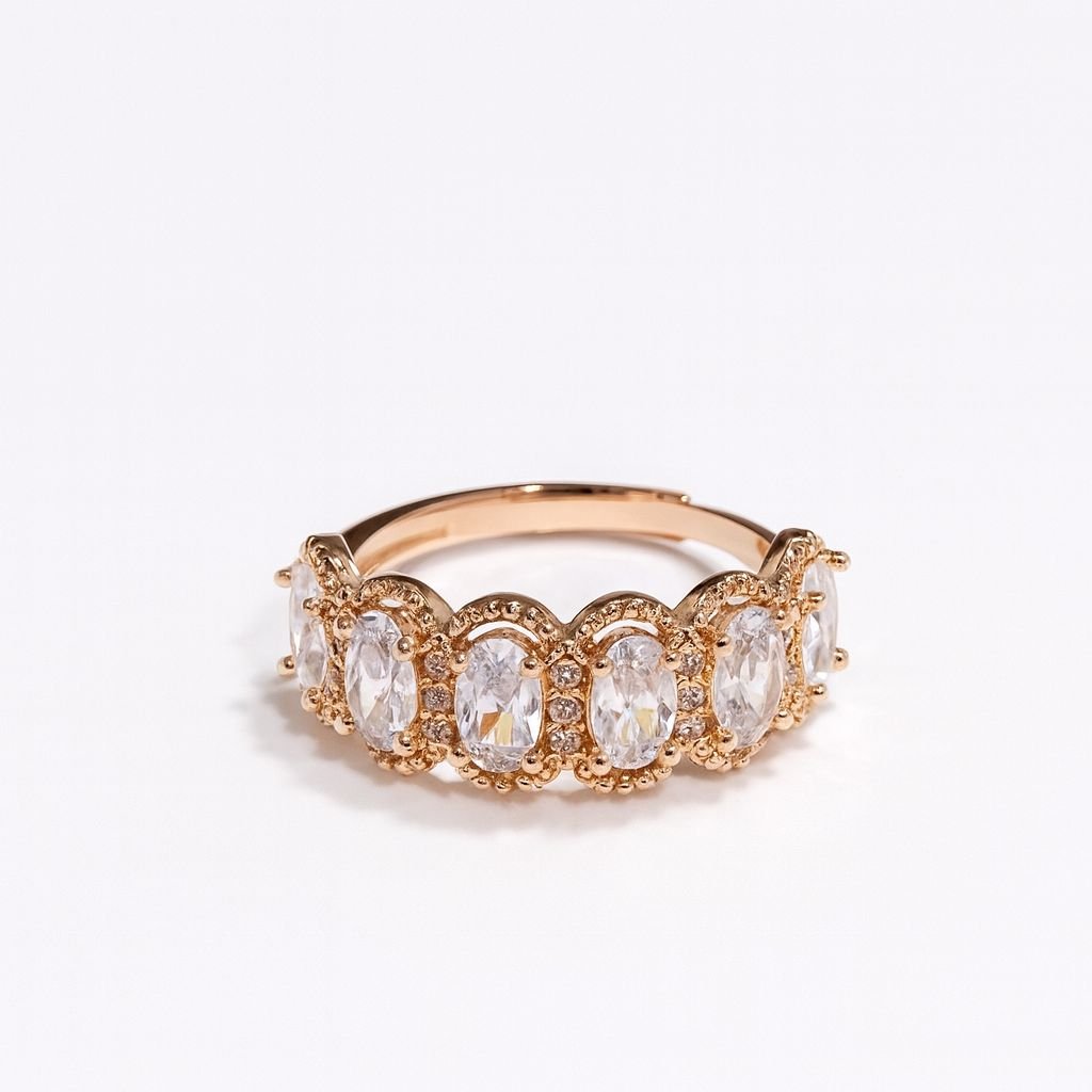 Rose Gold Plated Oval CZ Eternity Ring 2 cm