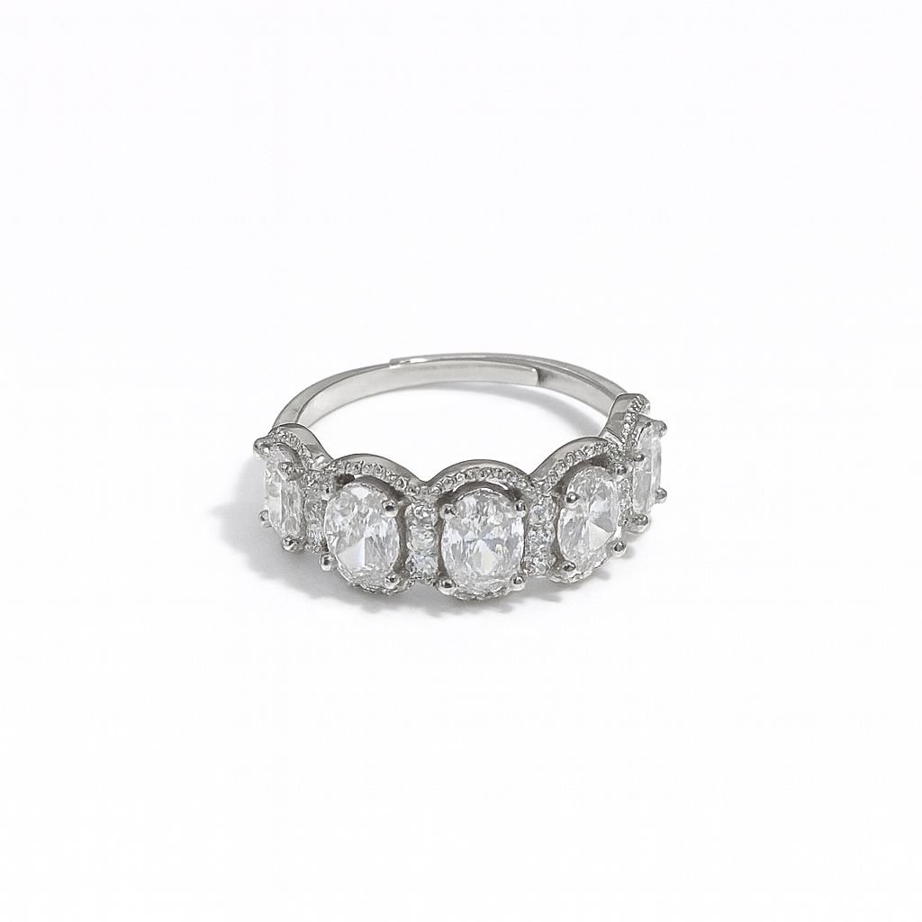 Silver Plated Oval CZ Eternity Ring 2 cm