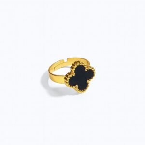 Adjustable Ring, Black Clover Ring, Enamel Ring, Fashion Ring, gold plated ring, high quality, Korean Design Jewelry, lightweight, skin friendly