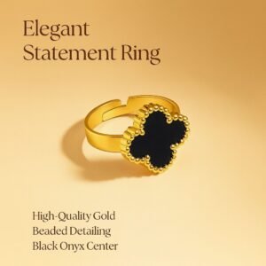 Imported Korean Design Gold Ring With Black Stone – Elegant Women’s Jewellery