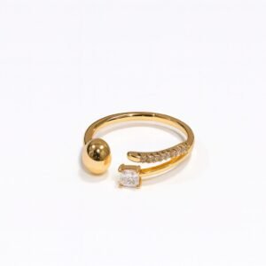 Gold Plated Adjustable Open Ring with CZ Stone