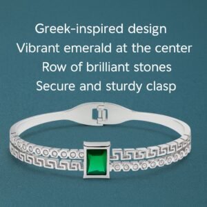 Silver Finish with Green Stone kada