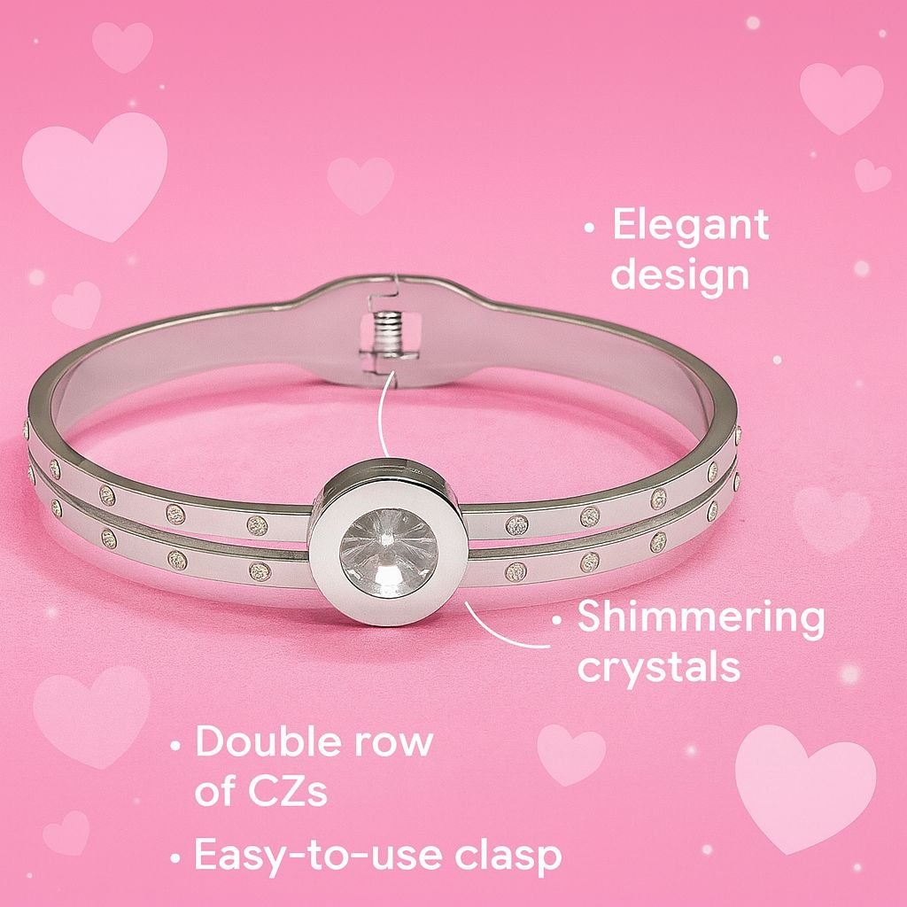 Imported Korean Design Silver Plated Stone Kada for Women & Girls | Elegant Adjustable Fashion Jewellery Imported Korean Design Silver Plated Stone Kada for Women & Girls | Elegant Adjustable Fashion Jewellery